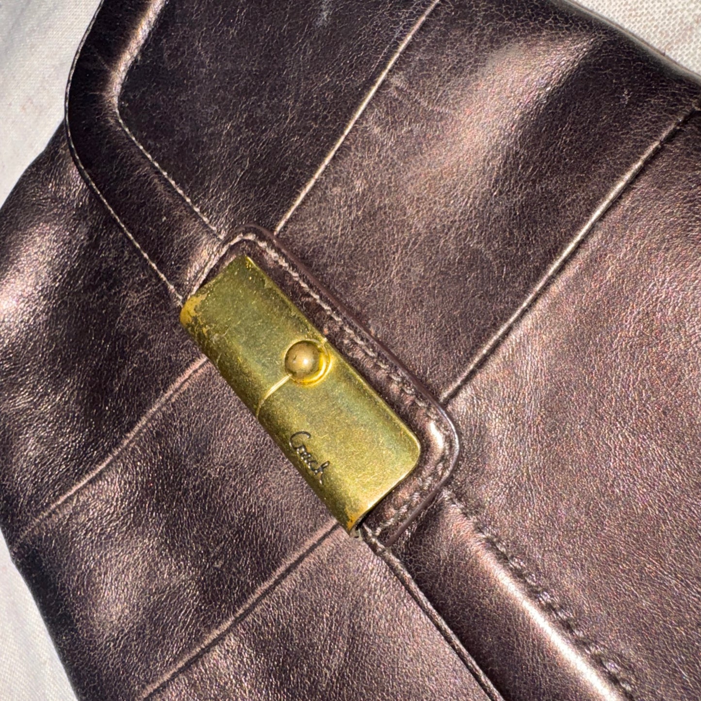 VINTAGE COACH Brown Metallic Leather Crossbody hipster organizer handbag