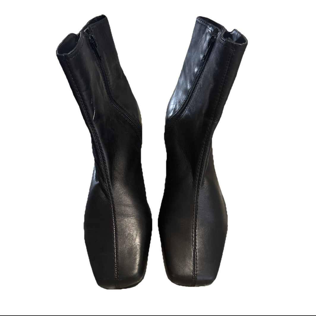 NINE WEST Retro Y2K VINTAGE Leather Mid Calf Booties Boots Bohemian Casual 7W