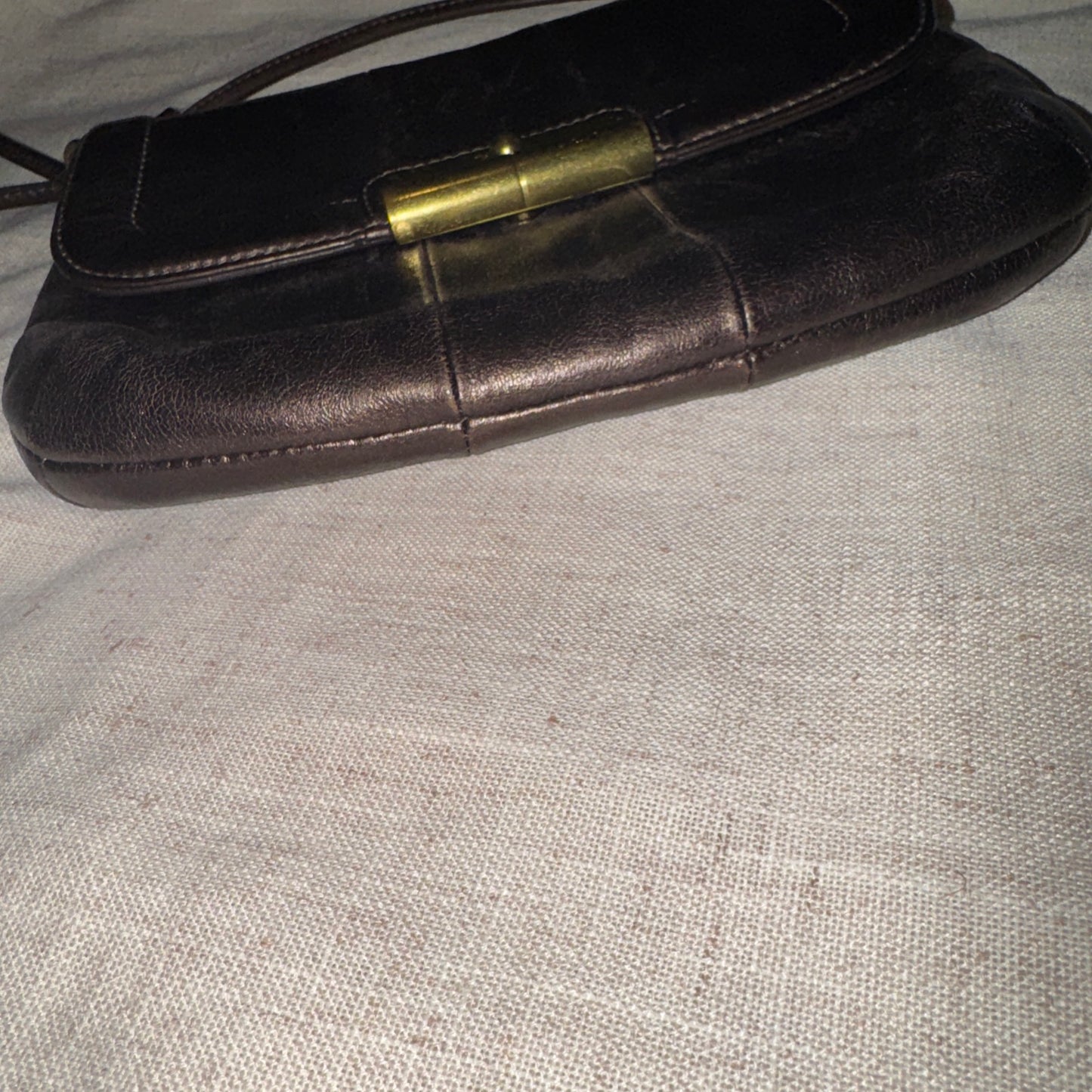 VINTAGE COACH Brown Metallic Leather Crossbody hipster organizer handbag