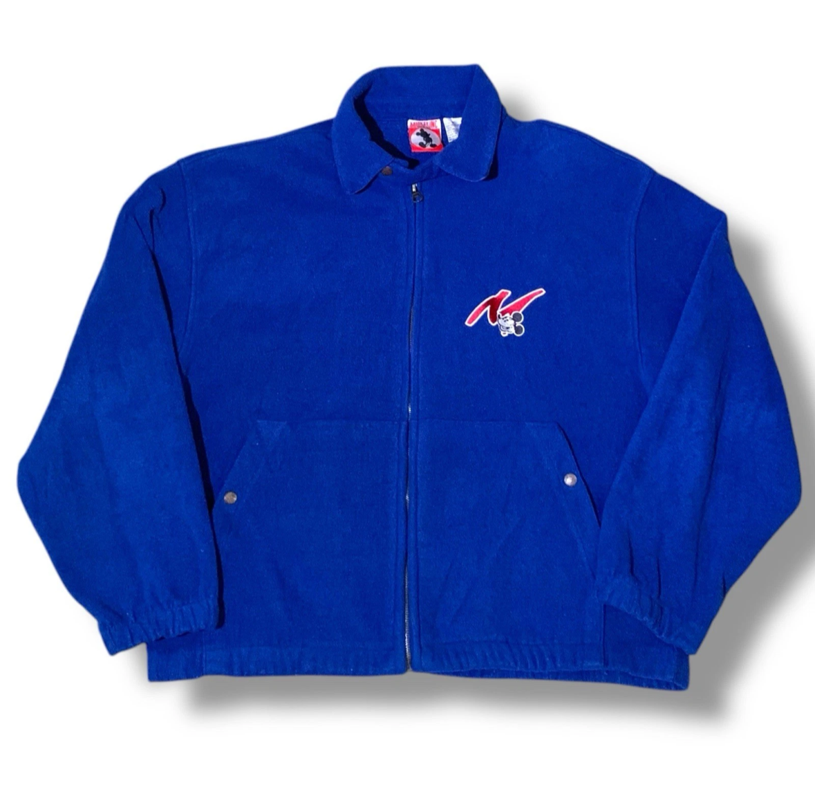 Disney Mickey Mouse Vintage Embroidered Blue Pockets Zip SZ L Sold Only In Parks