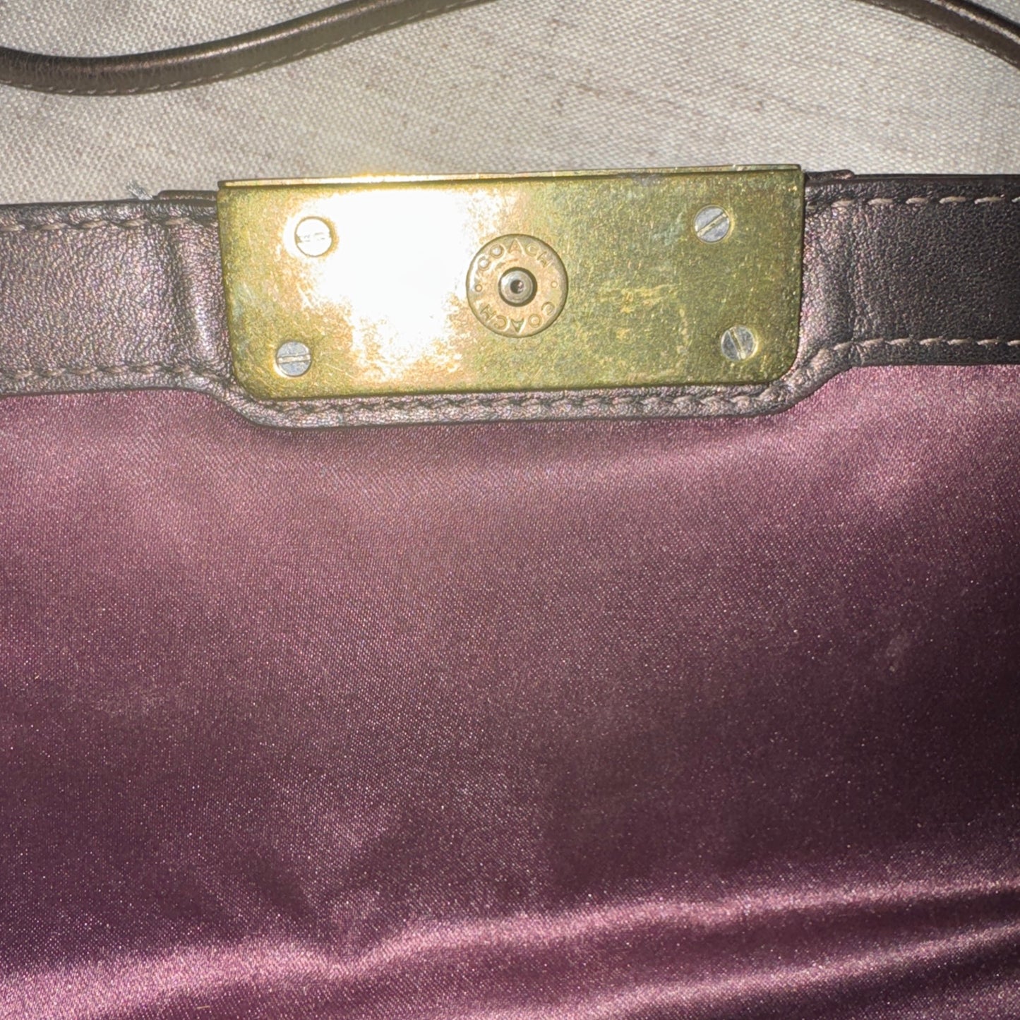 VINTAGE COACH Brown Metallic Leather Crossbody hipster organizer handbag