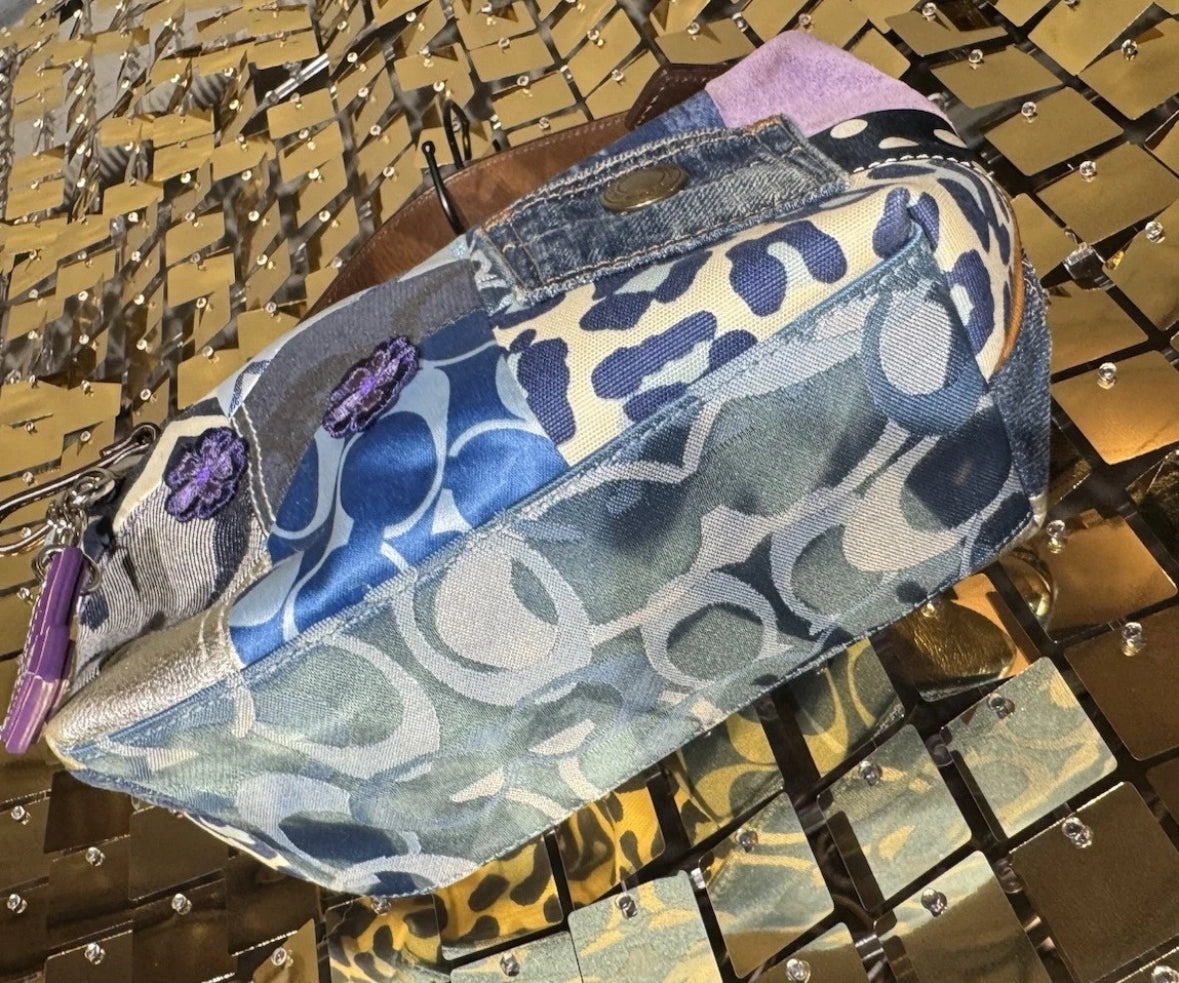 VTG Y2K RARE Coach Patchwork 10813 Denim Mixed Textiles Leather Sm Shoulder Bag
