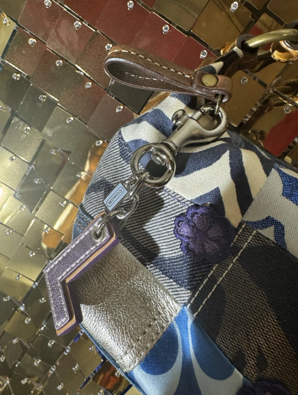 VTG Y2K RARE Coach Patchwork 10813 Denim Mixed Textiles Leather Sm Shoulder Bag