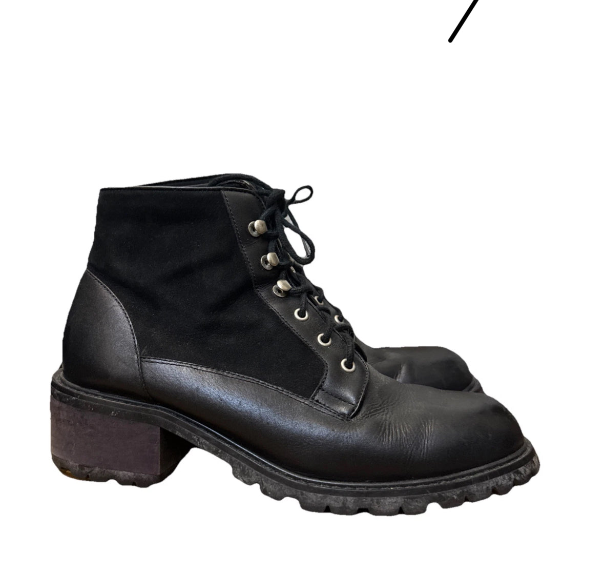 Vtg Jones New York Chunky Womens 7.5 Black Leather Y2K Goth Biker Combat Boots