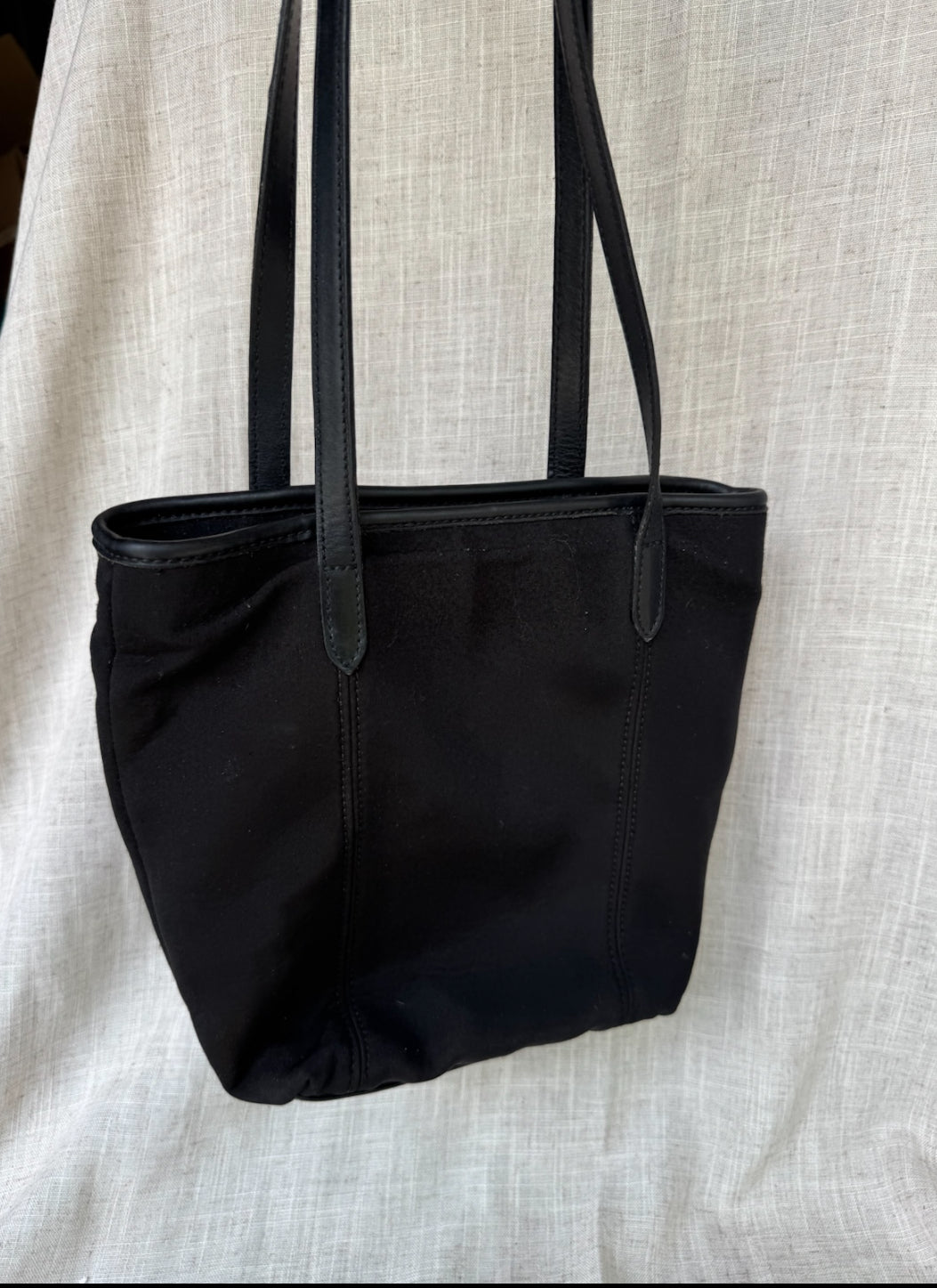 Y2K Coach New York Neoprene Tote Bag Black Leather Trim Zip Closure Purse