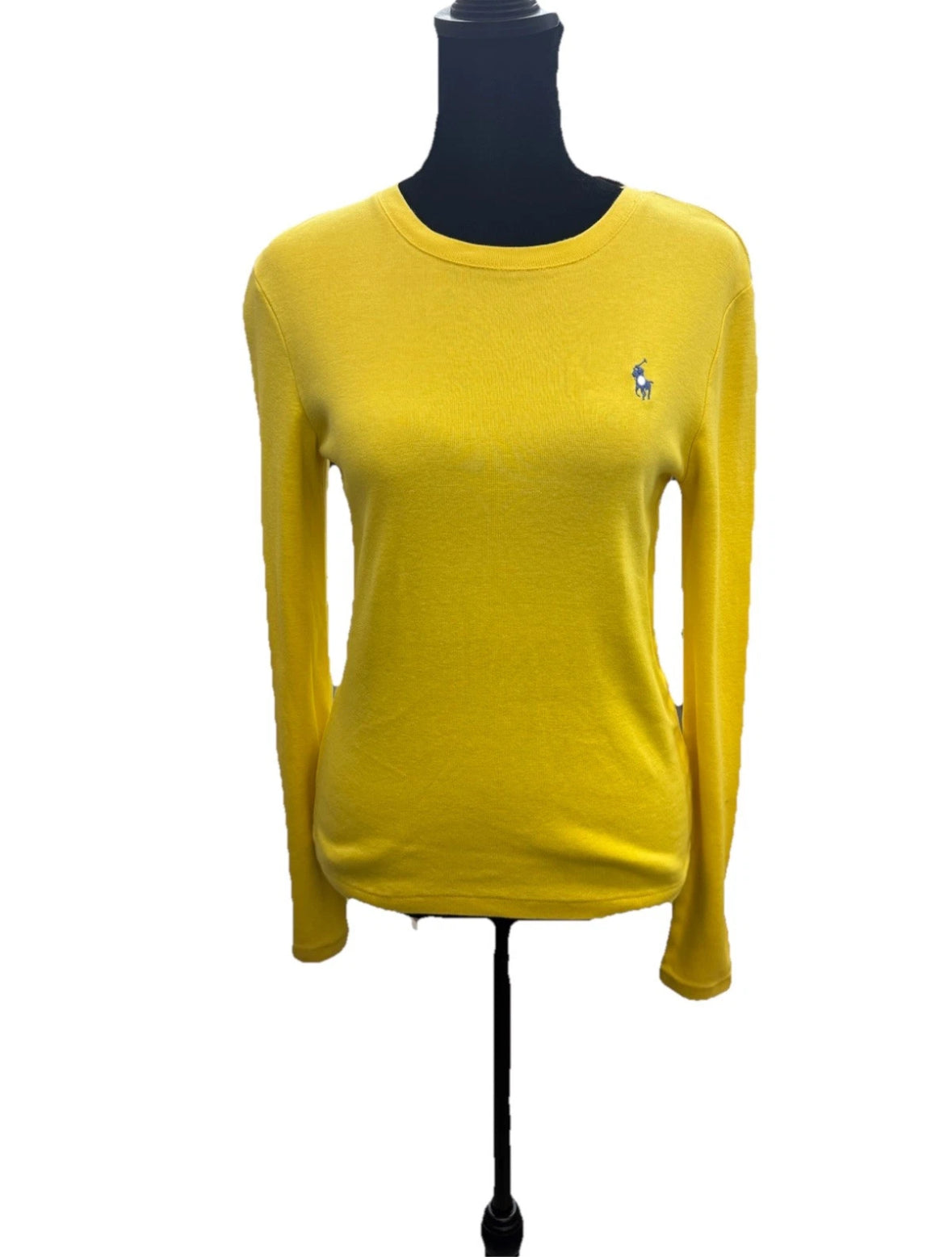 Polo Ralph Lauren Shirt Adult Womens Med Yellow W/Blue Pony Pullover Long Sleeve