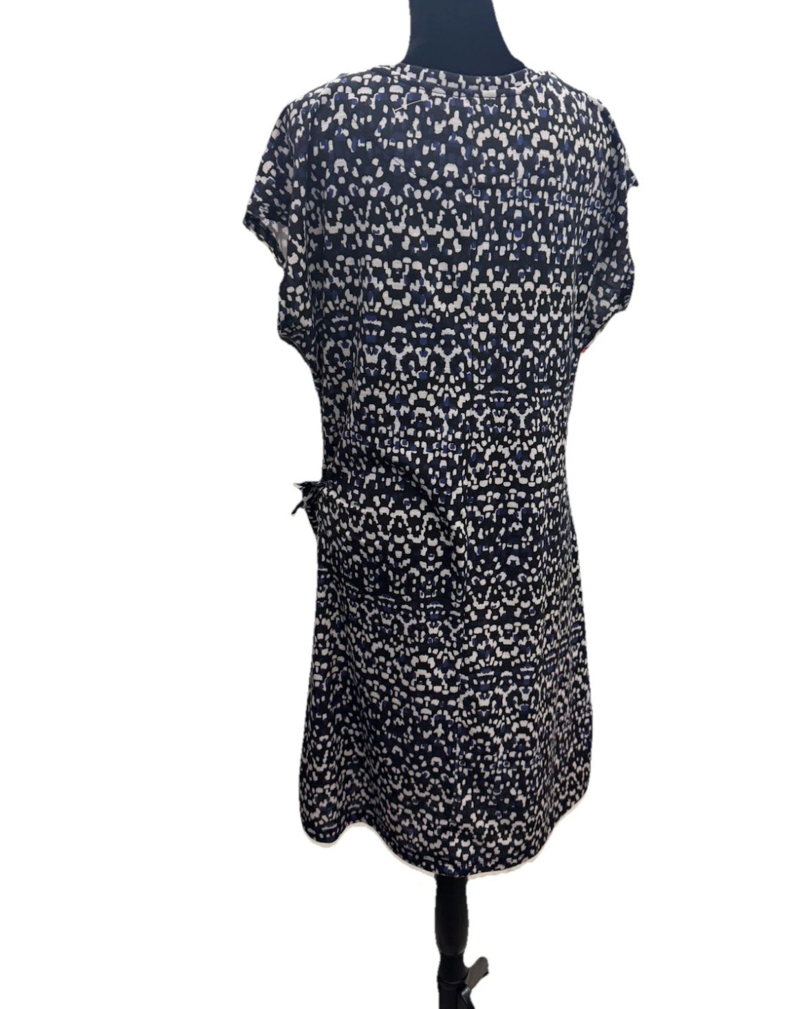 Nicole Miller Original Dress Womens M Black Blue White Speckled Side Knot Tie