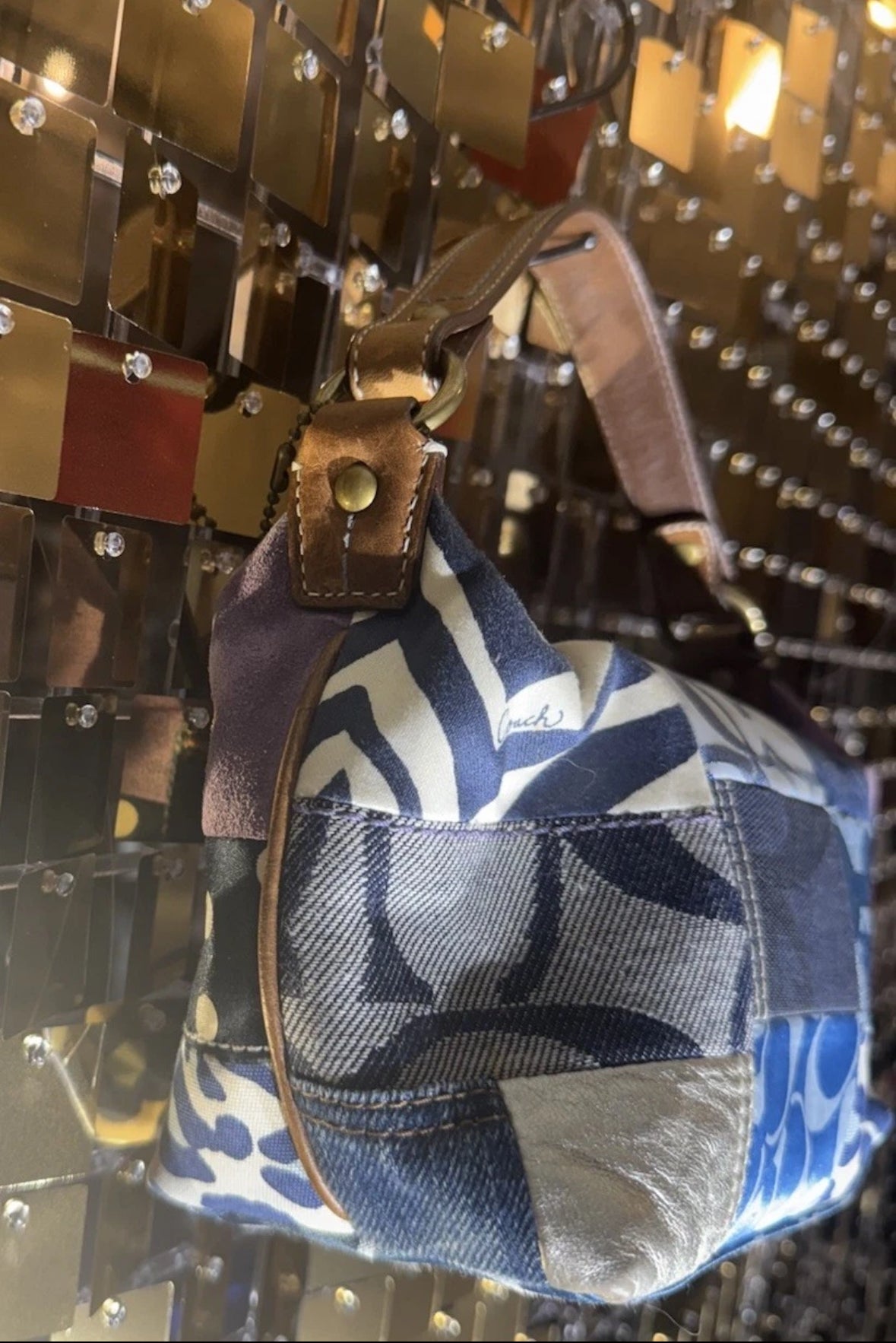 VTG Y2K RARE Coach Patchwork 10813 Denim Mixed Textiles Leather Sm Shoulder Bag