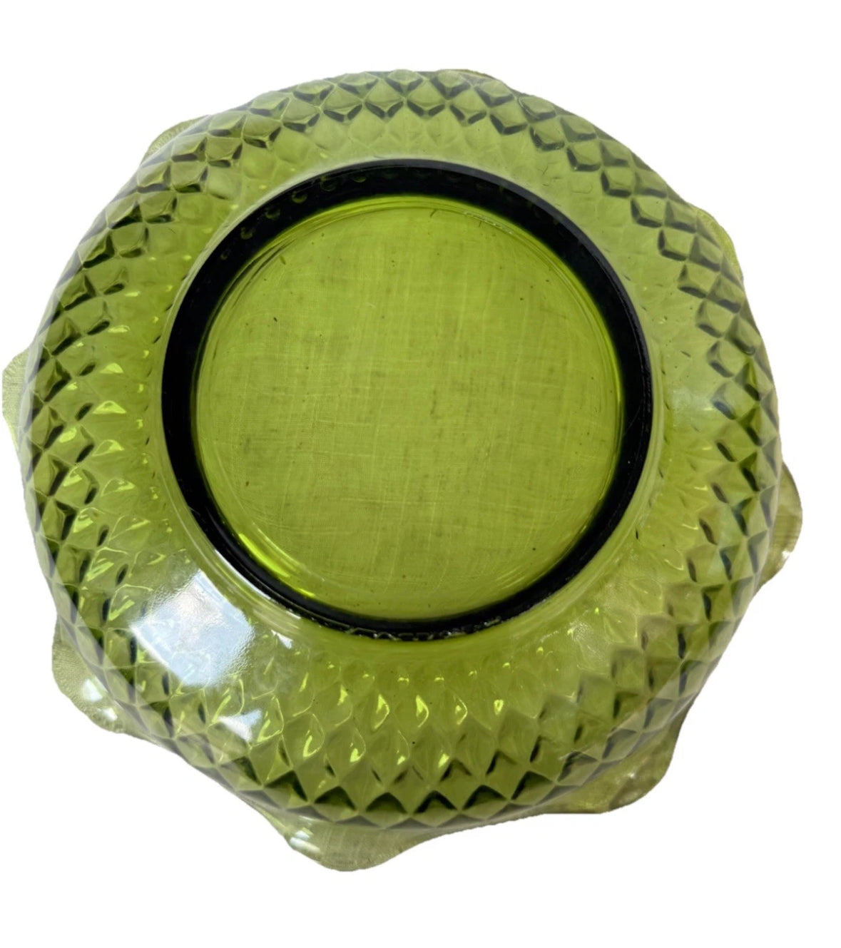 Vintage Indiana Avocado Green Glass Salad Bowl with ruffle edge