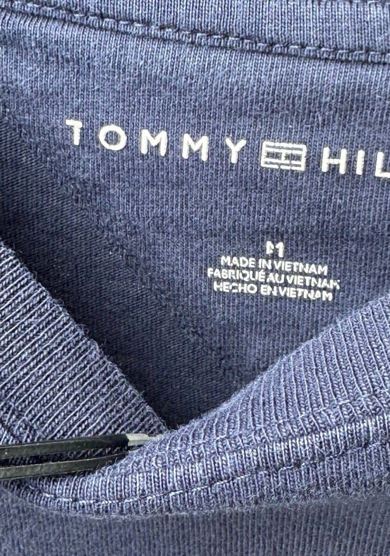 Y2K VTG Tommy Hilfiger Shirt Men's Med Navy Blue Flag Logo Crew Neck Retro