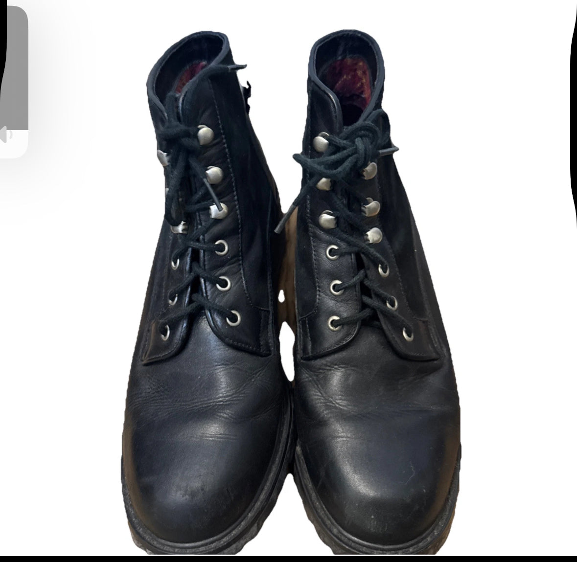 Vtg Jones New York Chunky Womens 7.5 Black Leather Y2K Goth Biker Combat Boots