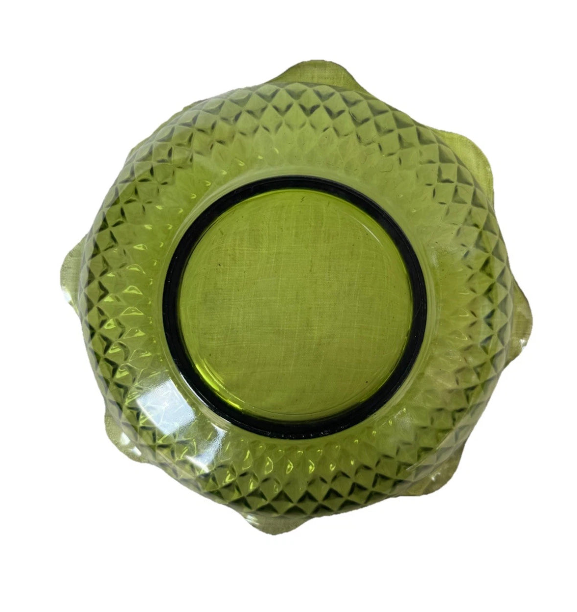 Vintage Indiana Avocado Green Glass Salad Bowl with ruffle edge