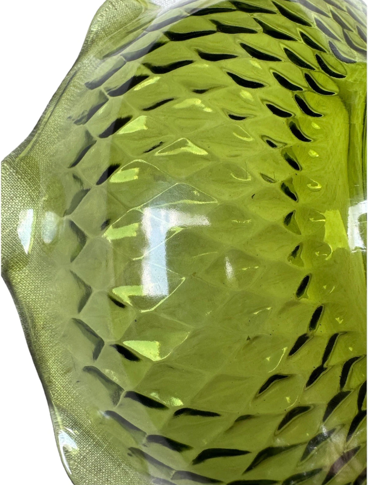Vintage Indiana Avocado Green Glass Salad Bowl with ruffle edge