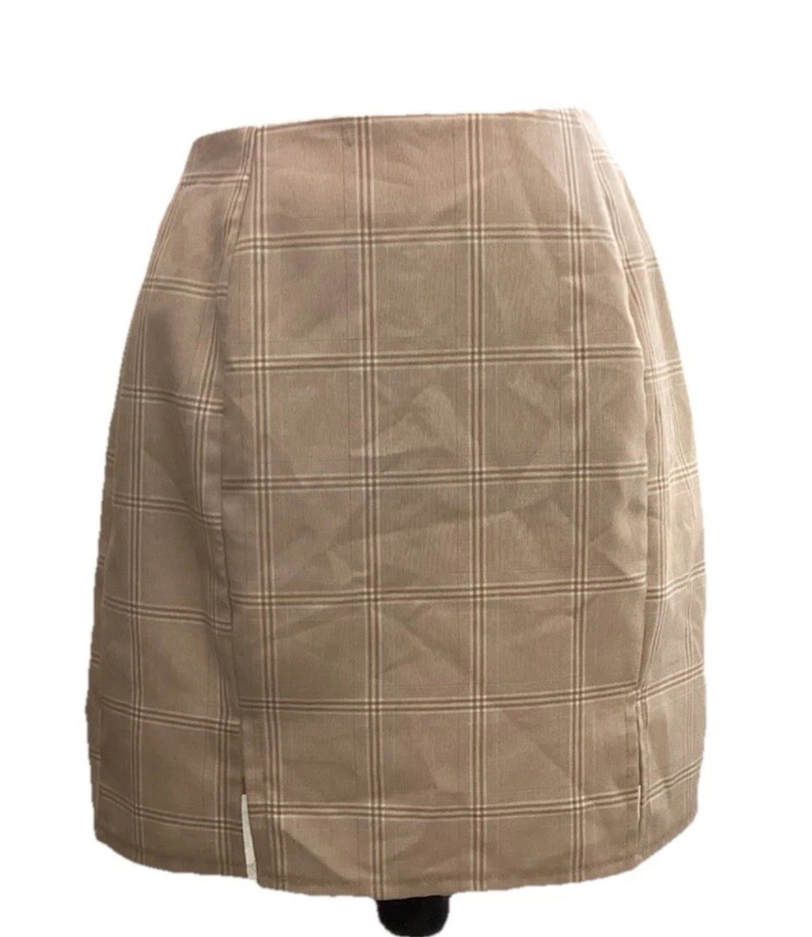 Nasty Gal Beige White Check Plaid Split Hem Mini Skirt Size 2 Back zipper