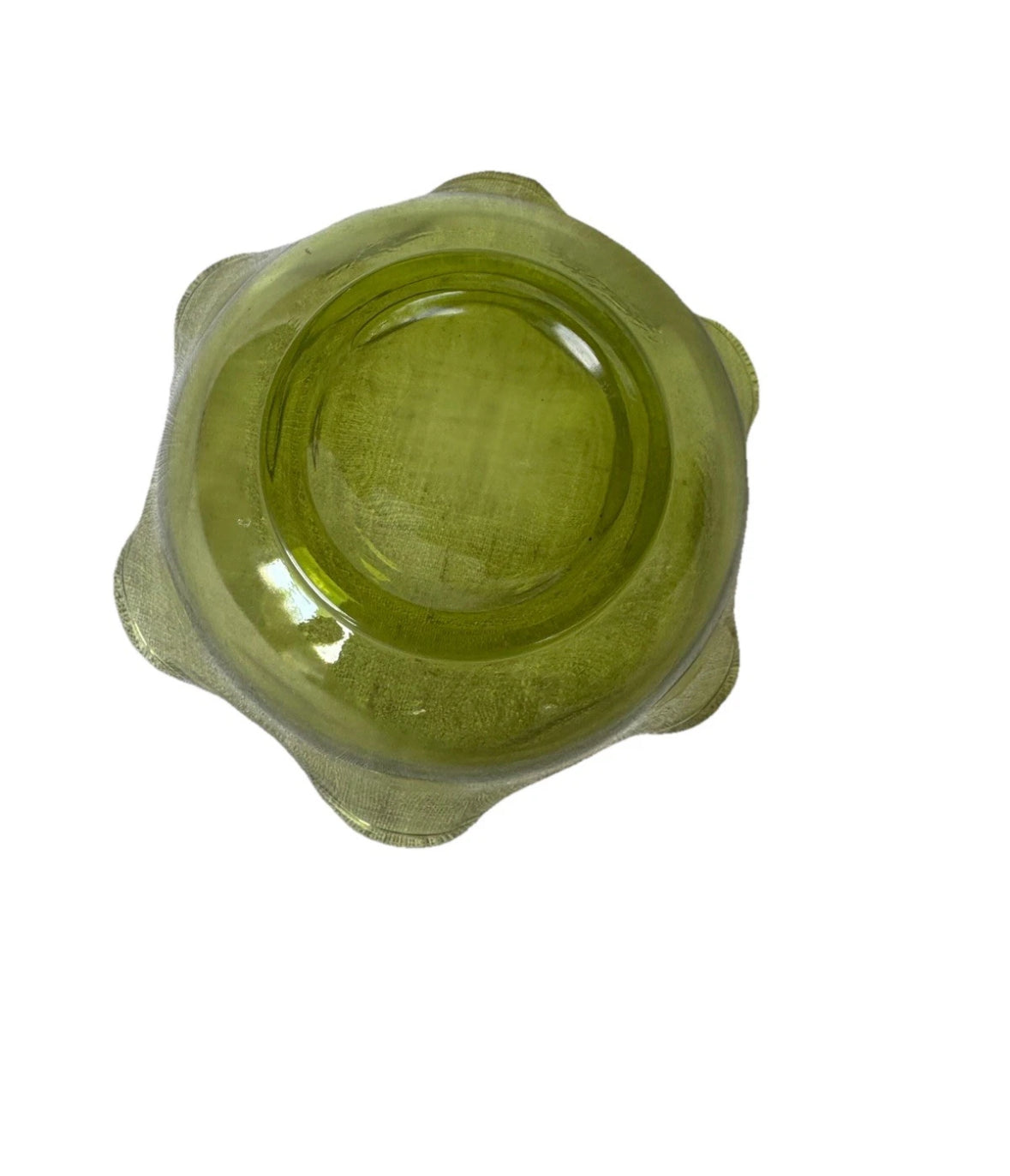 VTG PAIR ANCHOR HOCKING AVOCADO GREEN GLASS TRI FOLD TAPER CANDLE STICK HOLDERS