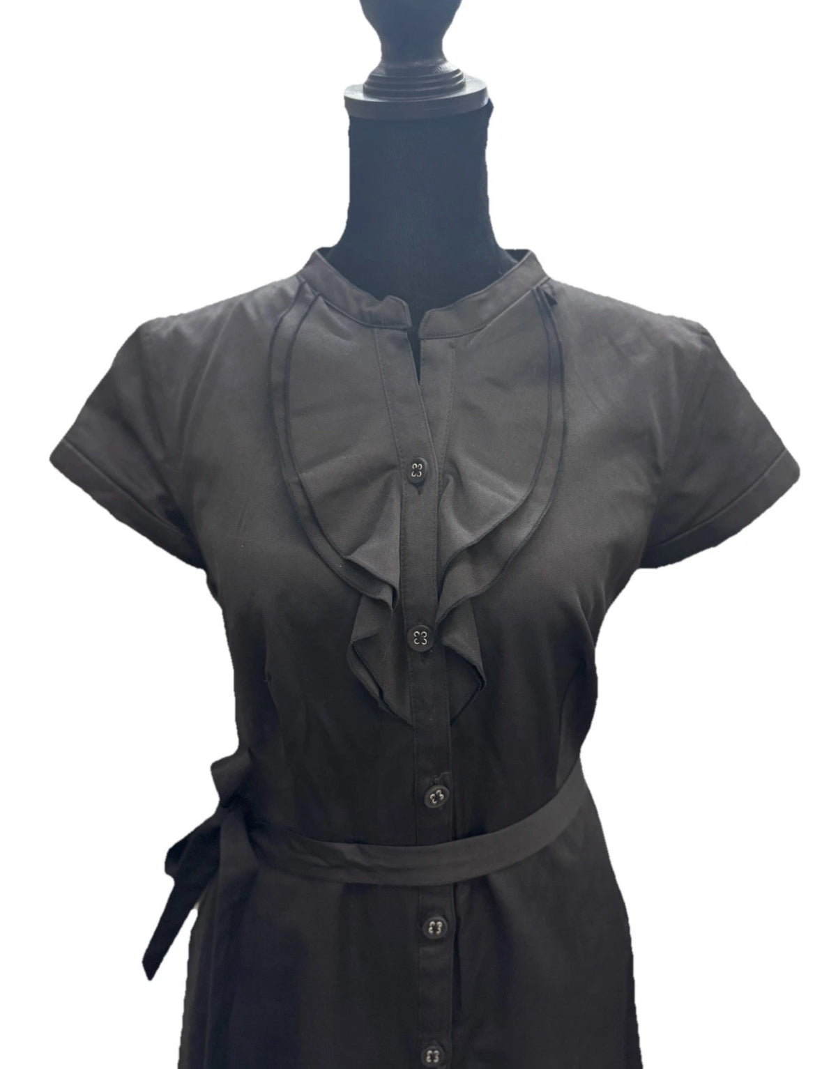 Merona Black Ruffle Button Front Midi Dress Lined Size 6