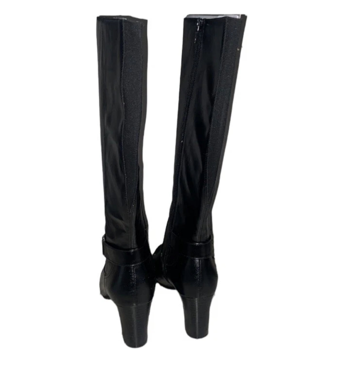 Y2K LIFE STRIDE MARTA Womens Black Leather Zipper Tall Boots Block Heel SZ 8 M
