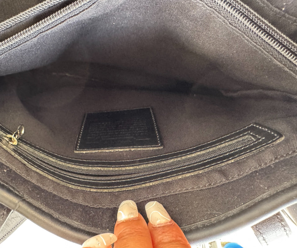 Y2K Coach New York Neoprene Tote Bag Black Leather Trim Zip Closure Purse