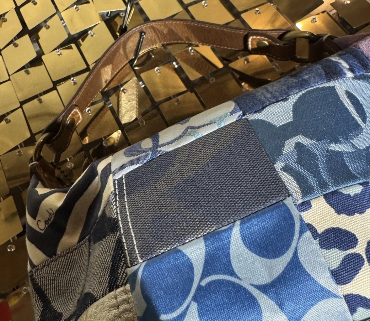 VTG Y2K RARE Coach Patchwork 10813 Denim Mixed Textiles Leather Sm Shoulder Bag