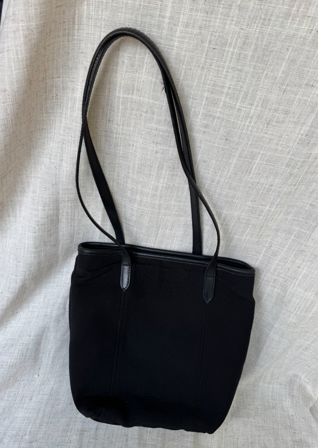Y2K Coach New York Neoprene Tote Bag Black Leather Trim Zip Closure Purse