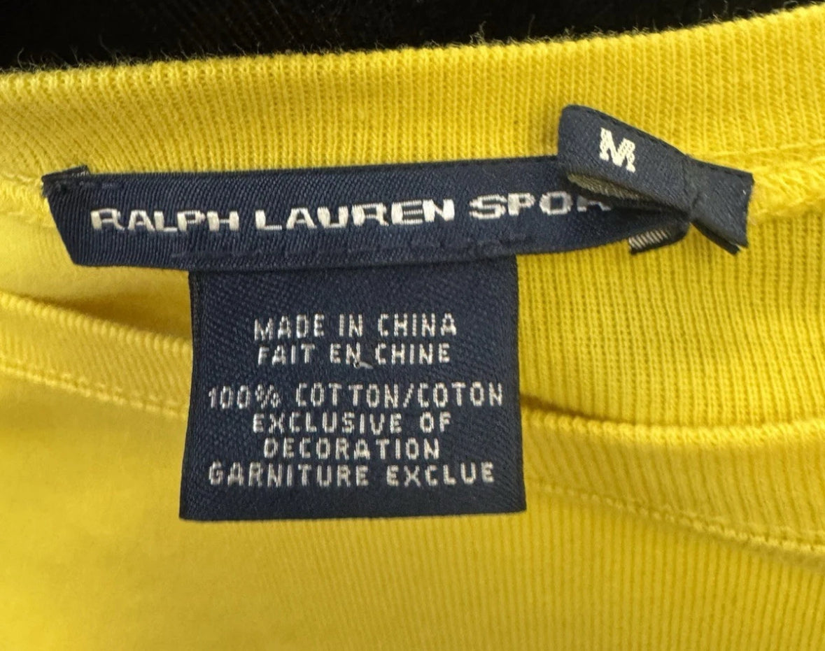 Polo Ralph Lauren Shirt Adult Womens Med Yellow W/Blue Pony Pullover Long Sleeve