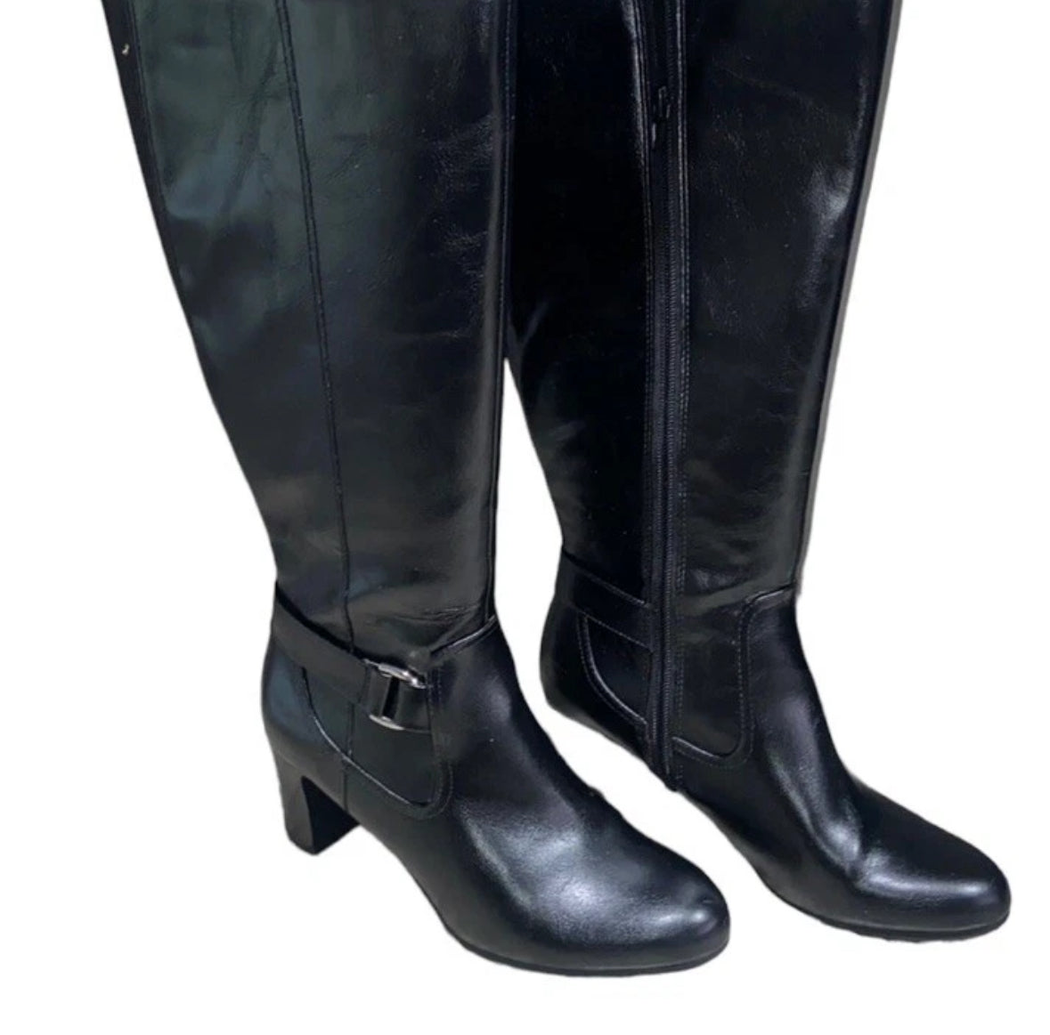 Y2K LIFE STRIDE MARTA Womens Black Leather Zipper Tall Boots Block Heel SZ 8 M
