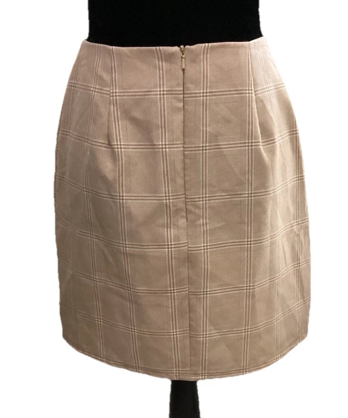 Nasty Gal Beige White Check Plaid Split Hem Mini Skirt Size 2 Back zipper