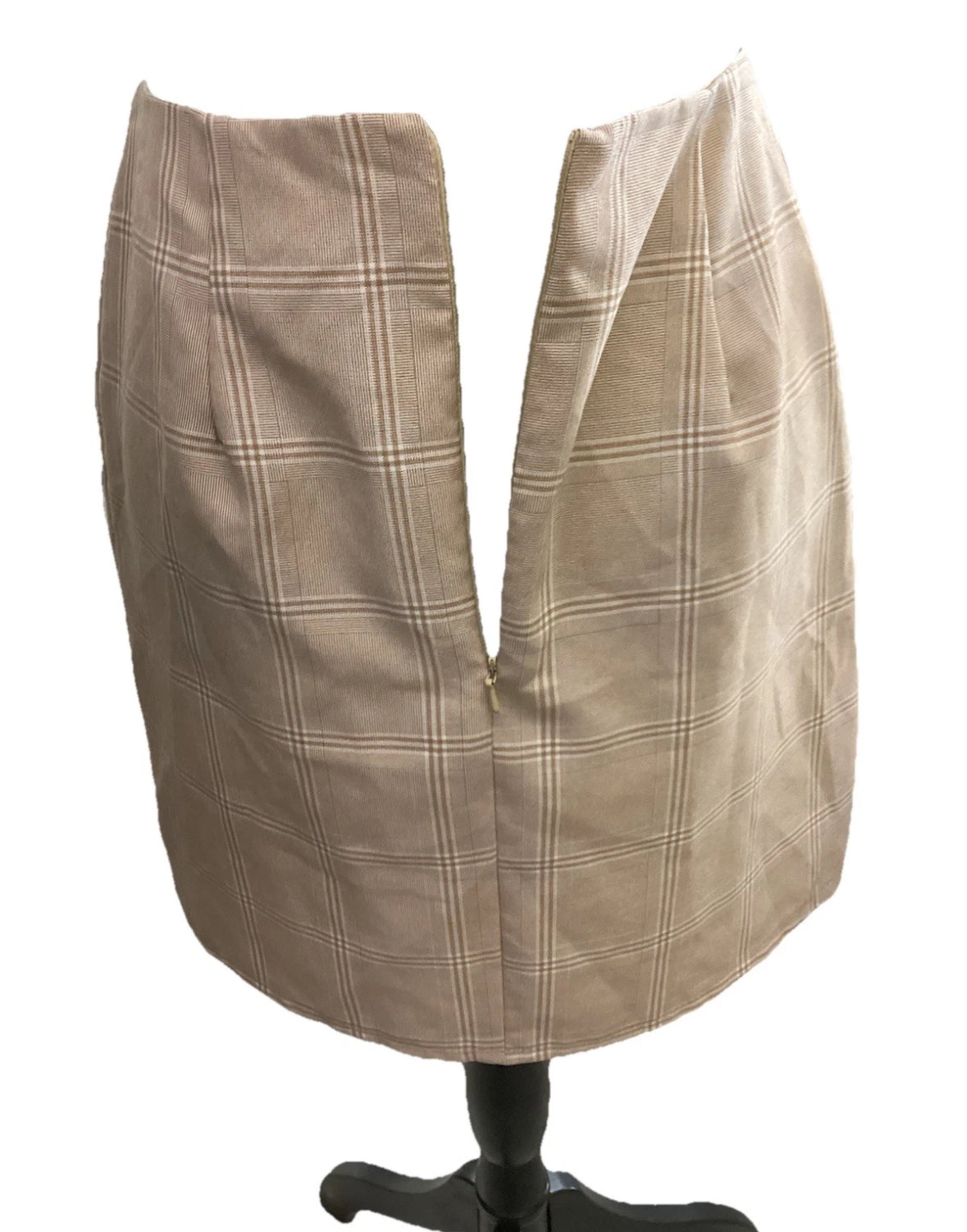 Nasty Gal Beige White Check Plaid Split Hem Mini Skirt Size 2 Back zipper