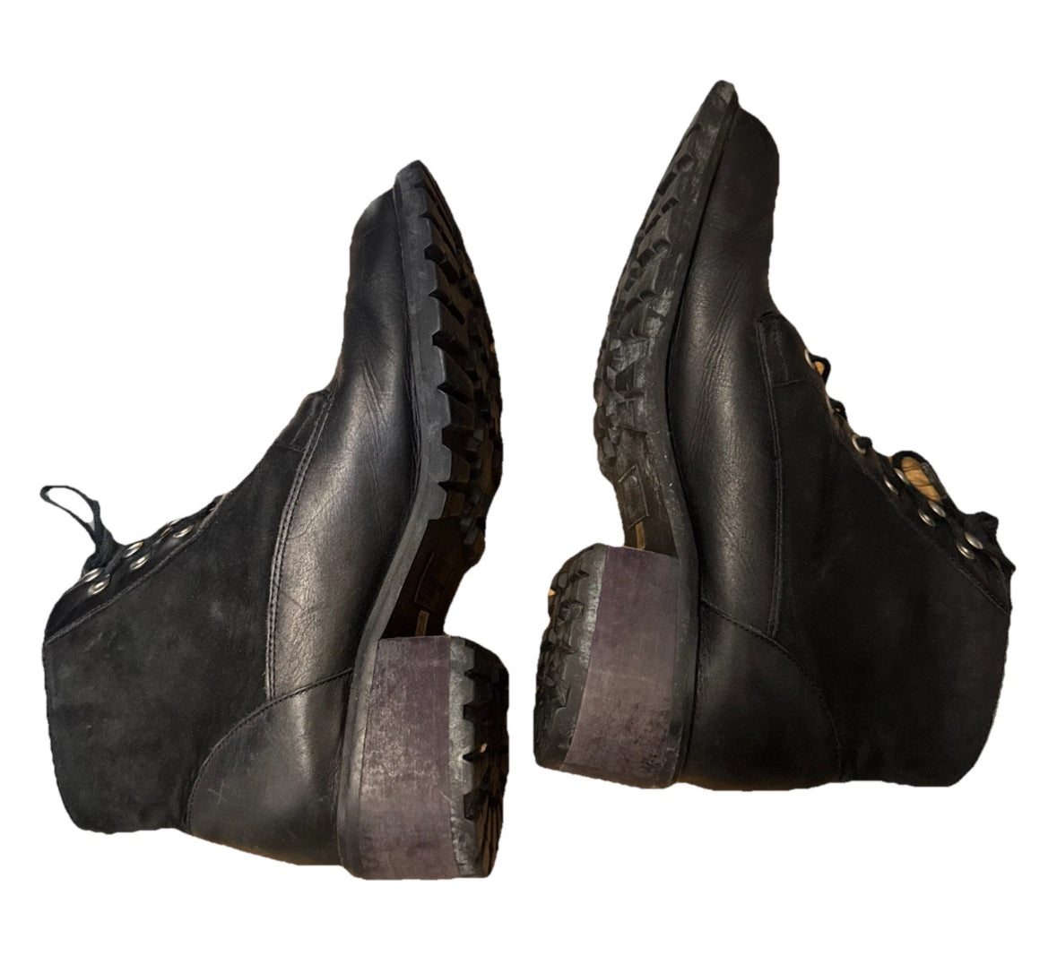 Vtg Jones New York Chunky Womens 7.5 Black Leather Y2K Goth Biker Combat Boots