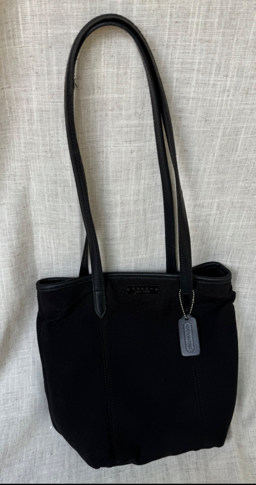 Y2K Coach New York Neoprene Tote Bag Black Leather Trim Zip Closure Purse