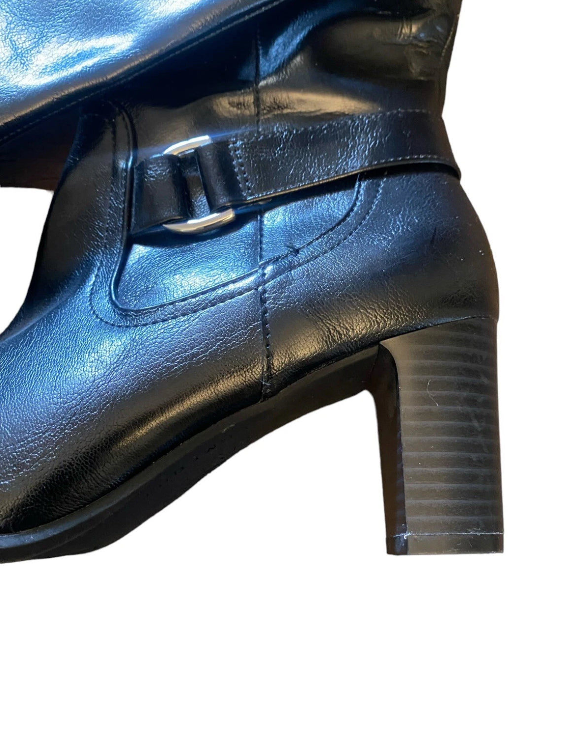 Y2K LIFE STRIDE MARTA Womens Black Leather Zipper Tall Boots Block Heel SZ 8 M