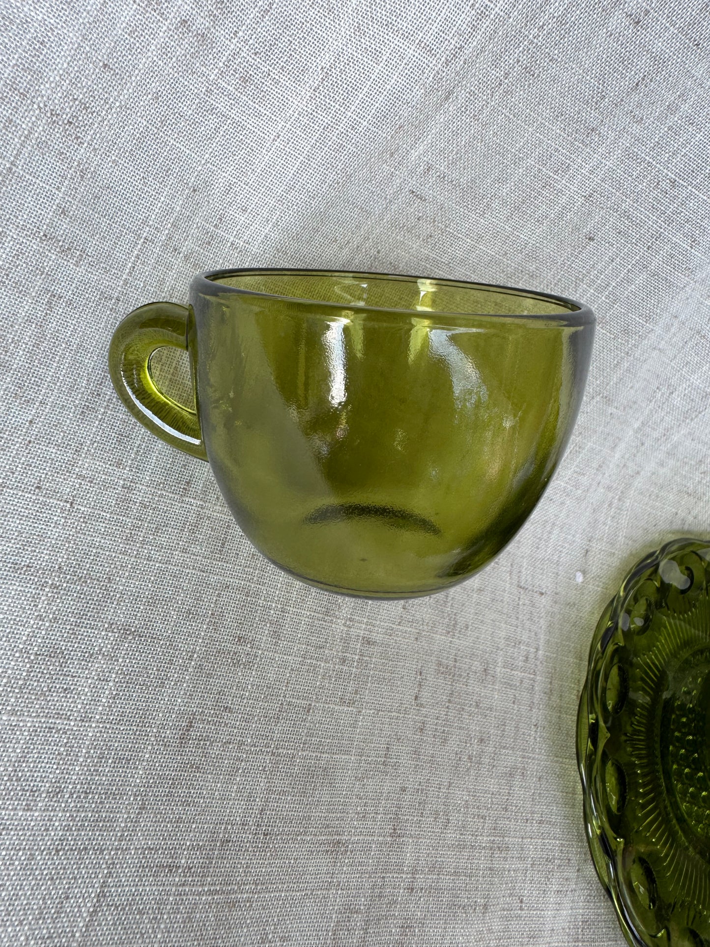 Vintage Green Set of 2 Forest Glassware Indiana Glass Tea Cup Punch Plain 2.5"