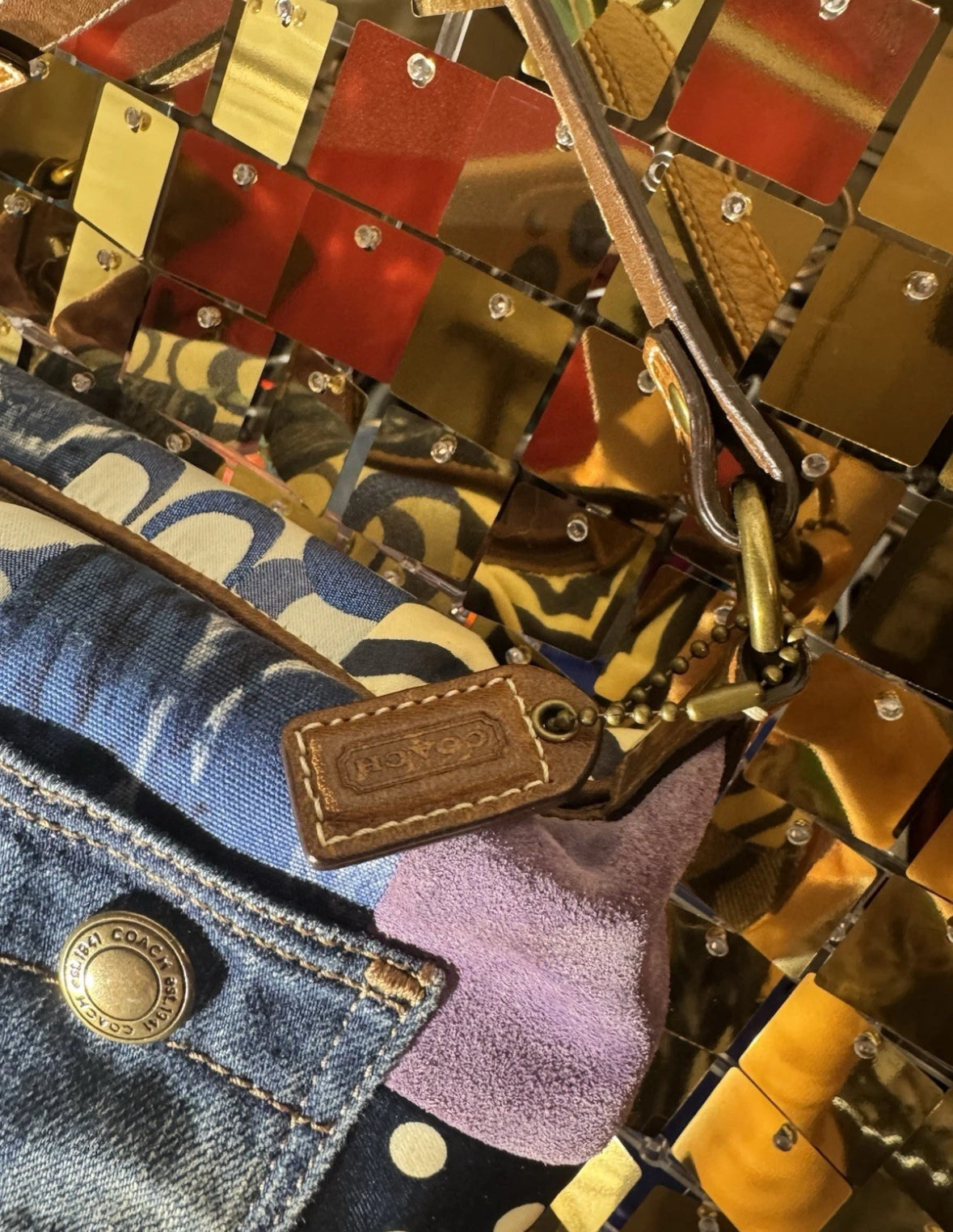 VTG Y2K RARE Coach Patchwork 10813 Denim Mixed Textiles Leather Sm Shoulder Bag