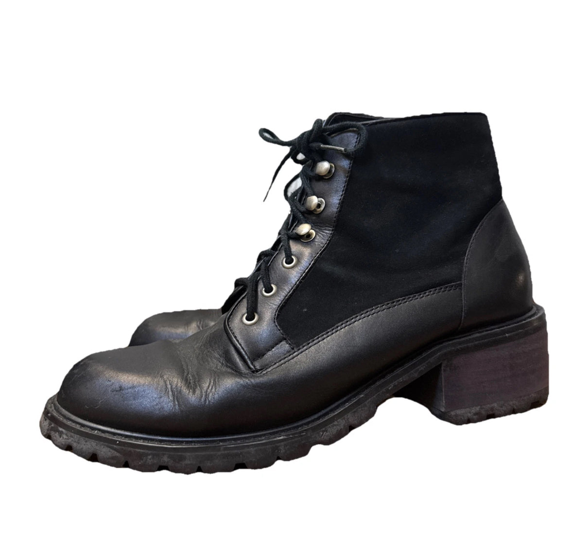 Vtg Jones New York Chunky Womens 7.5 Black Leather Y2K Goth Biker Combat Boots