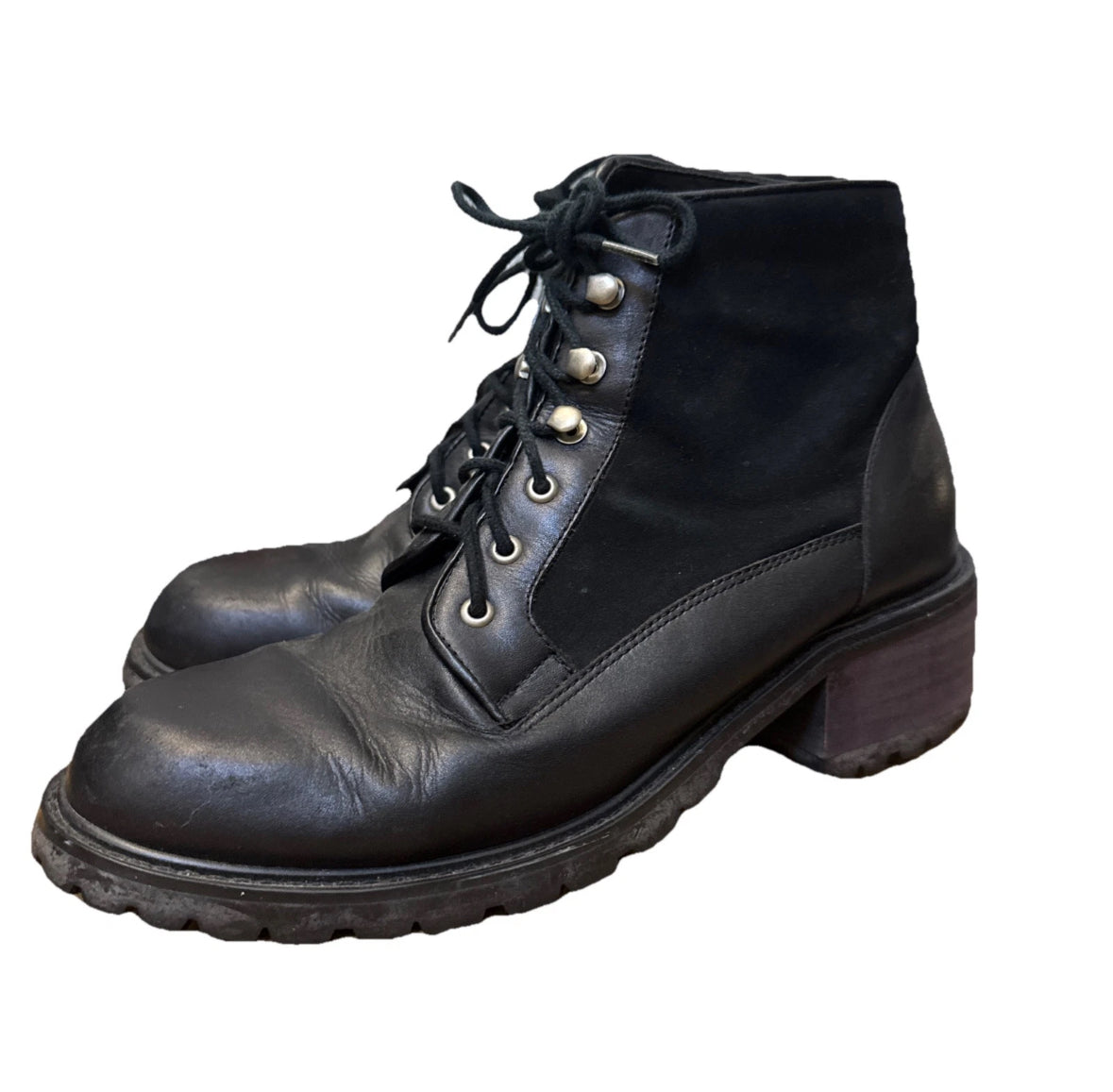 Vtg Jones New York Chunky Womens 7.5 Black Leather Y2K Goth Biker Combat Boots