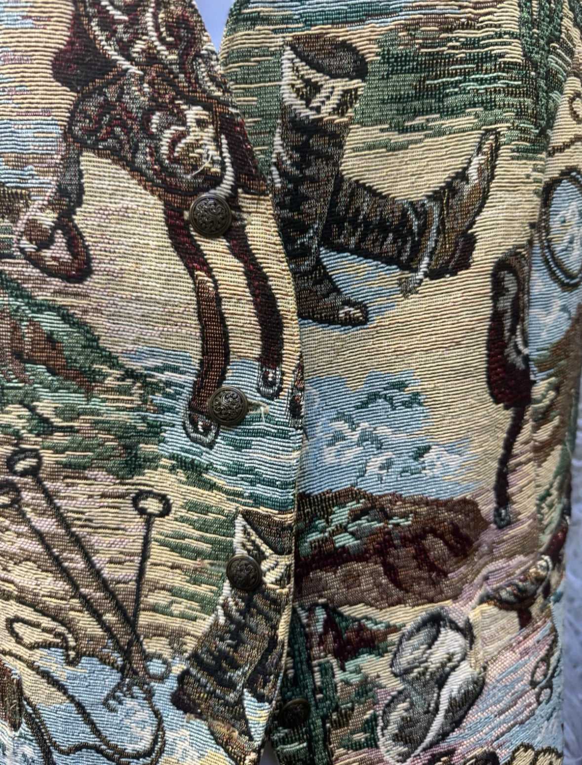 Vintage 90’s Karen Scott Western boots cactus Scene Tapestry Vest Sz XXL Rare