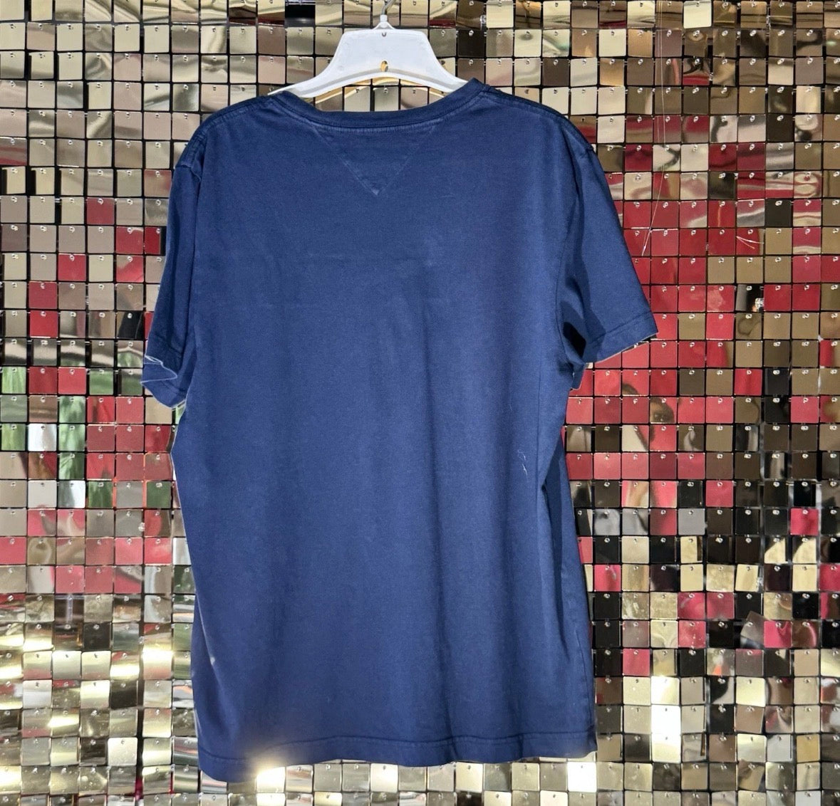 Y2K VTG Tommy Hilfiger Shirt Men's Med Navy Blue Flag Logo Crew Neck Retro