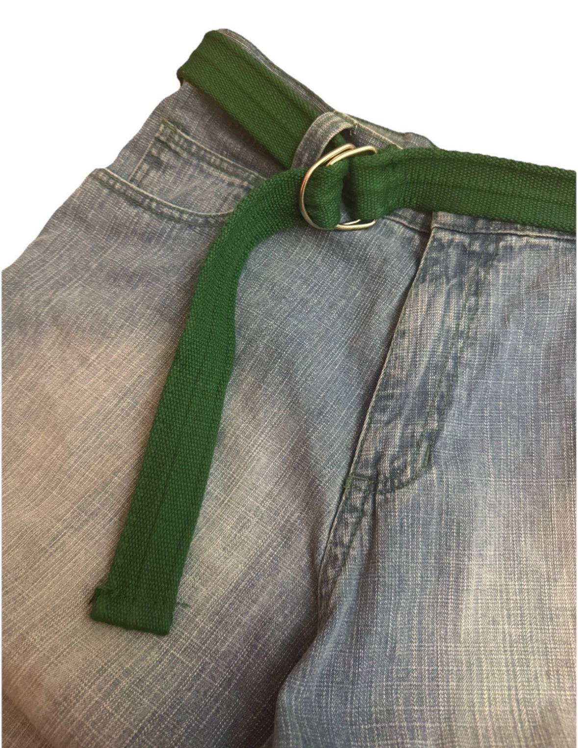 NWT VTG Southpole Men’s Relaxed Denim Shorts Green 36 Green Belt Embroidered