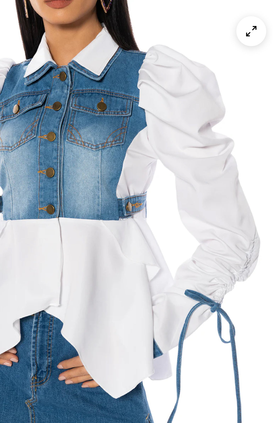 AKIRA HER DENIM TOP WITH SATIN CONTRAST SIZE M BEAUTIFUL BLOUSE TOP