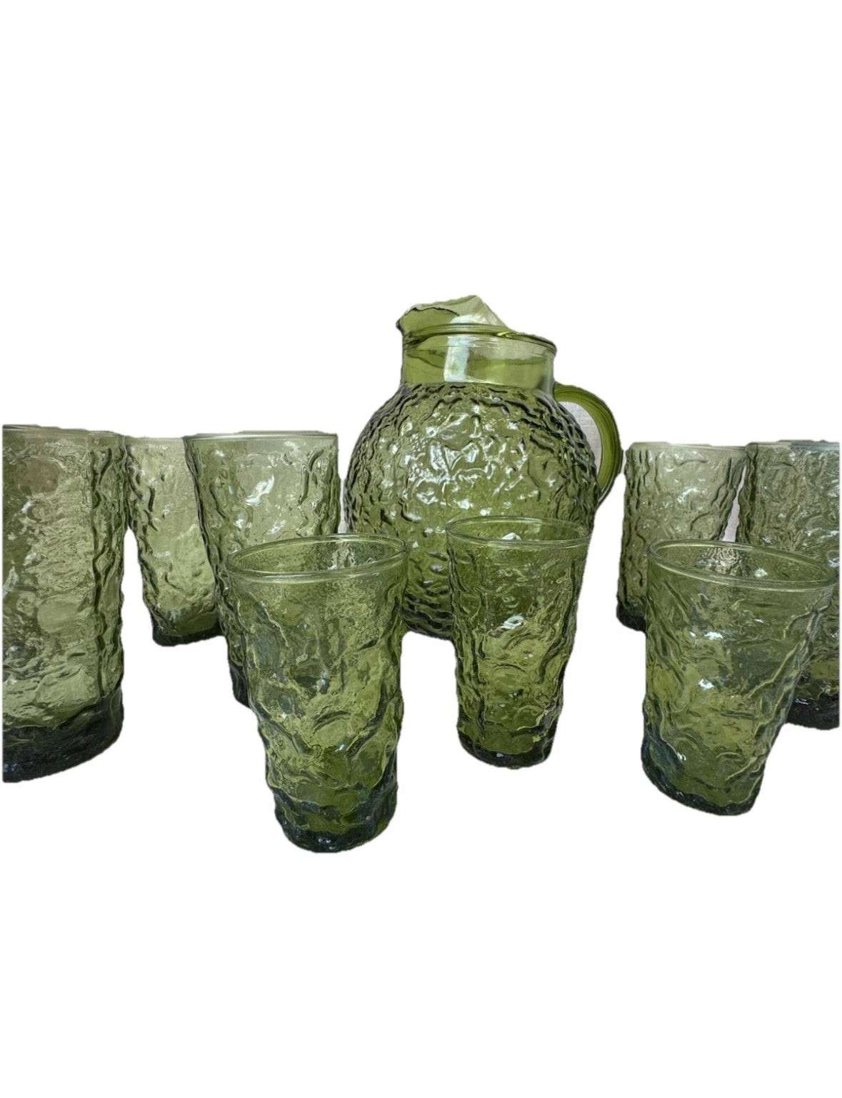 VTG Anchor Hocking Lido Milano Aqua Blue 11 Piece Pitcher~Tumblers~Juice Glasses