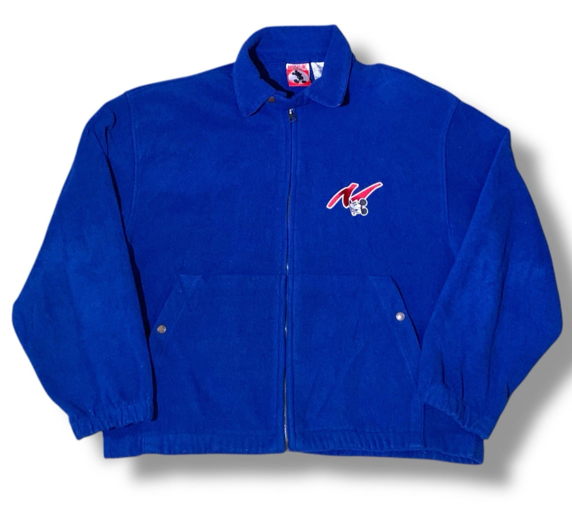 Disney Mickey Mouse Vintage Embroidered Blue Pockets Zip SZ L Sold Only In Parks