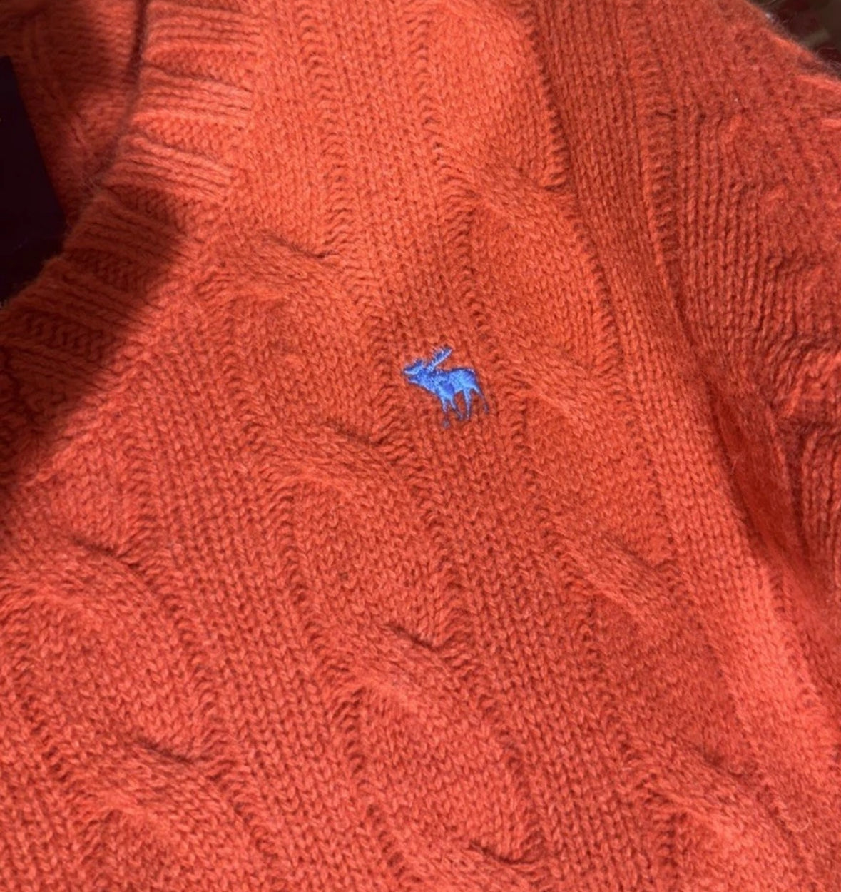 VTG Abercrombie & Fitch Shetland Wool Knit Sweater XL Orange V-Neck Pullover