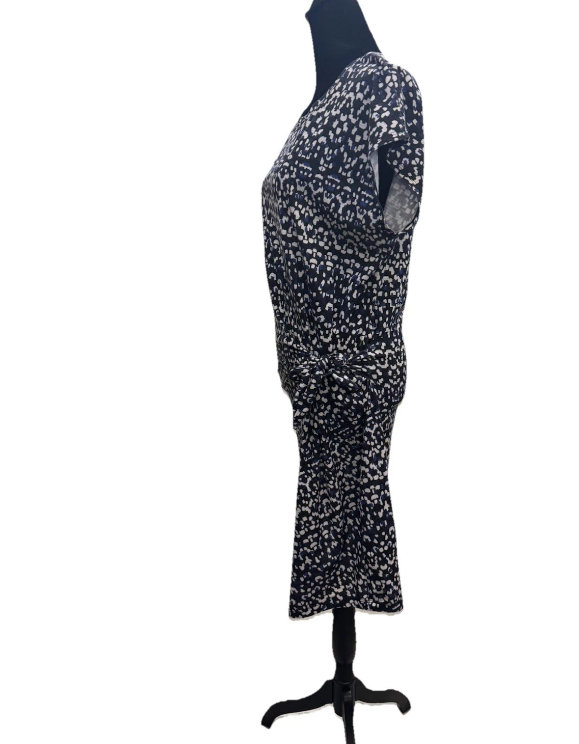 Nicole Miller Original Dress Womens M Black Blue White Speckled Side Knot Tie