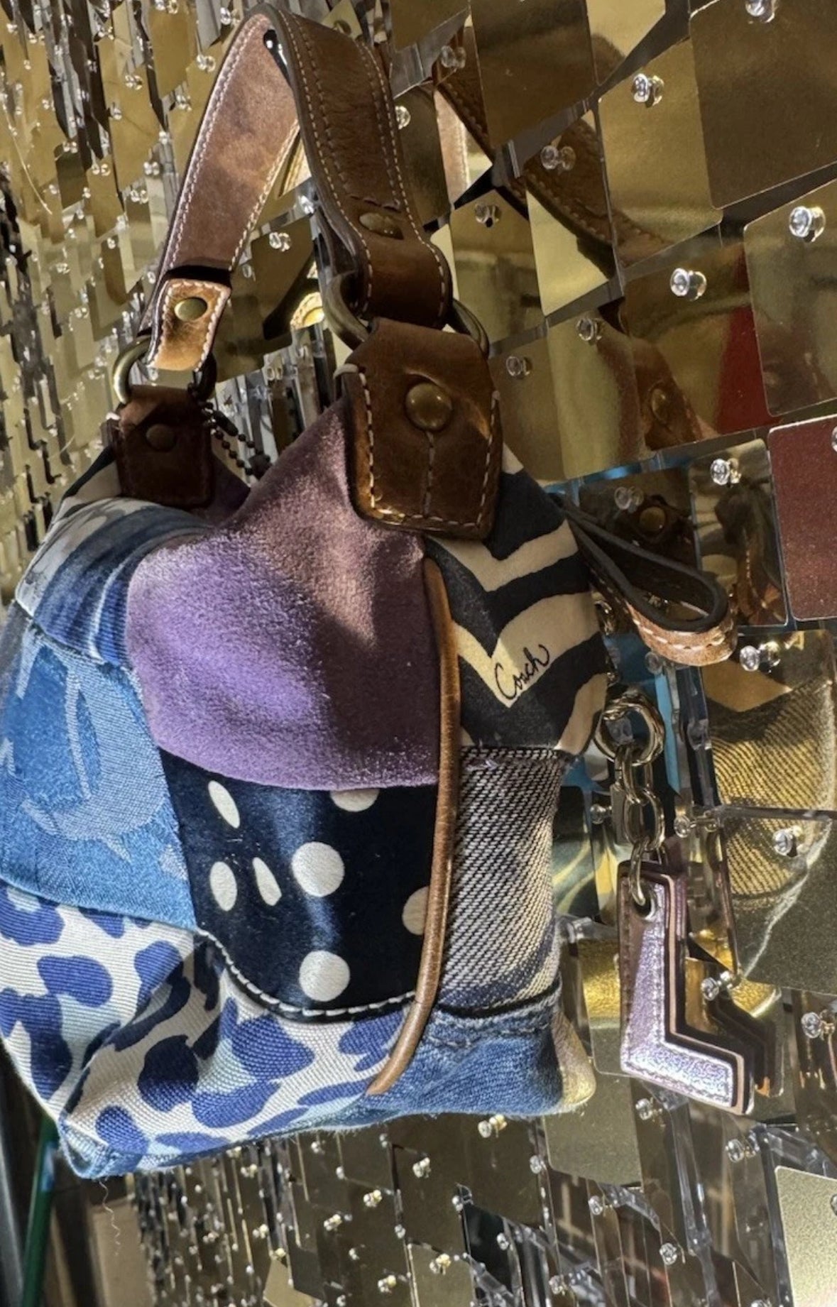 VTG Y2K RARE Coach Patchwork 10813 Denim Mixed Textiles Leather Sm Shoulder Bag