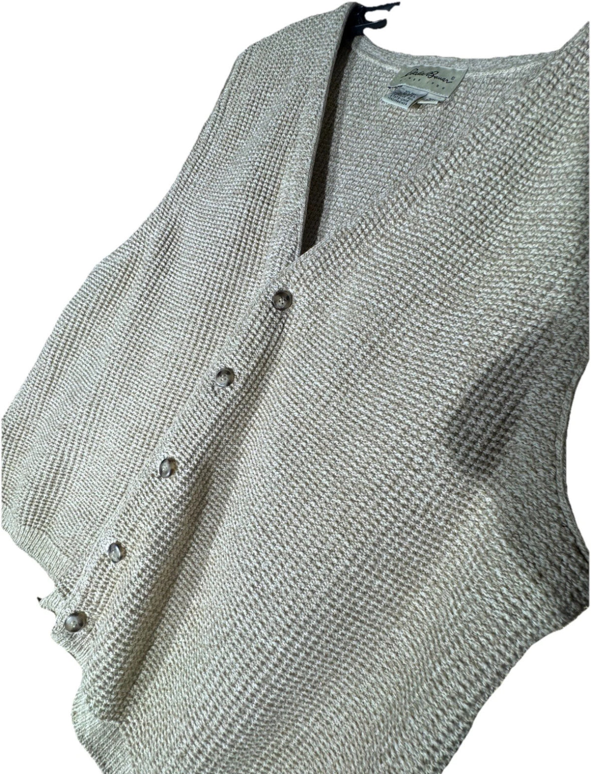 Vtg 90s Eddie Bauer Sweater Vest Cardigan Beige Chunky Knit Made in USA Mens M