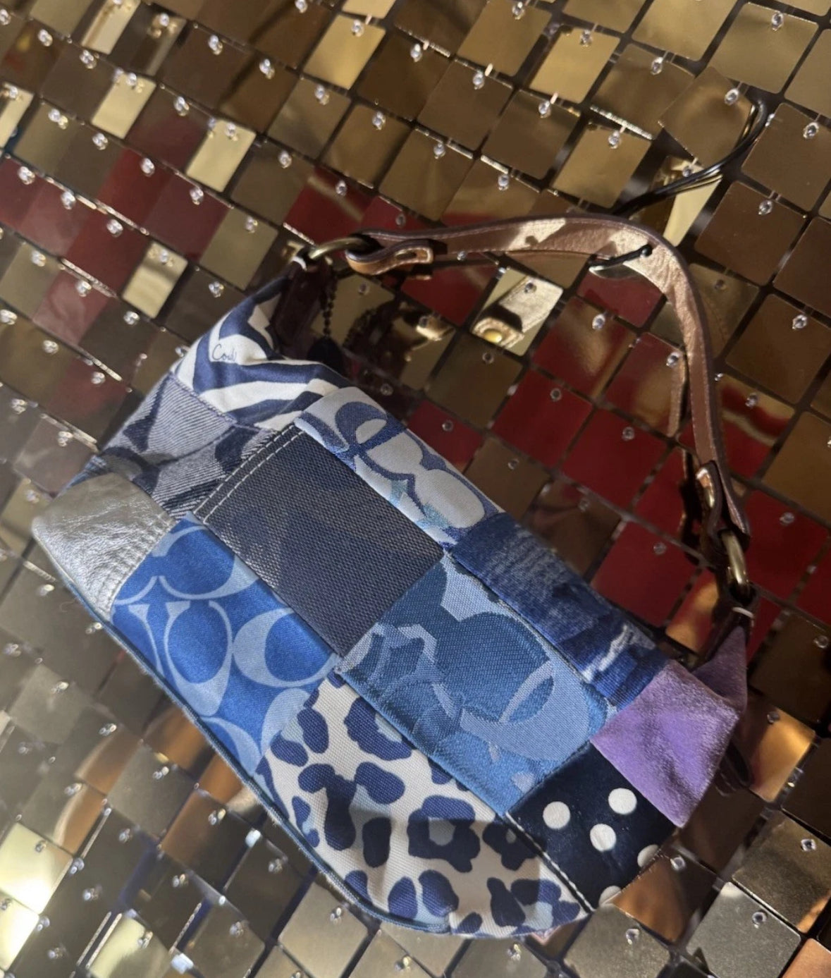 VTG Y2K RARE Coach Patchwork 10813 Denim Mixed Textiles Leather Sm Shoulder Bag