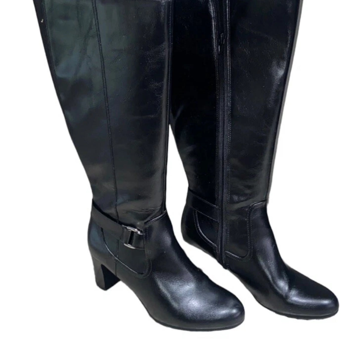 Y2K LIFE STRIDE MARTA Womens Black Leather Zipper Tall Boots Block Heel SZ 8 M