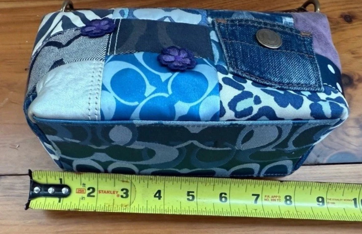VTG Y2K RARE Coach Patchwork 10813 Denim Mixed Textiles Leather Sm Shoulder Bag