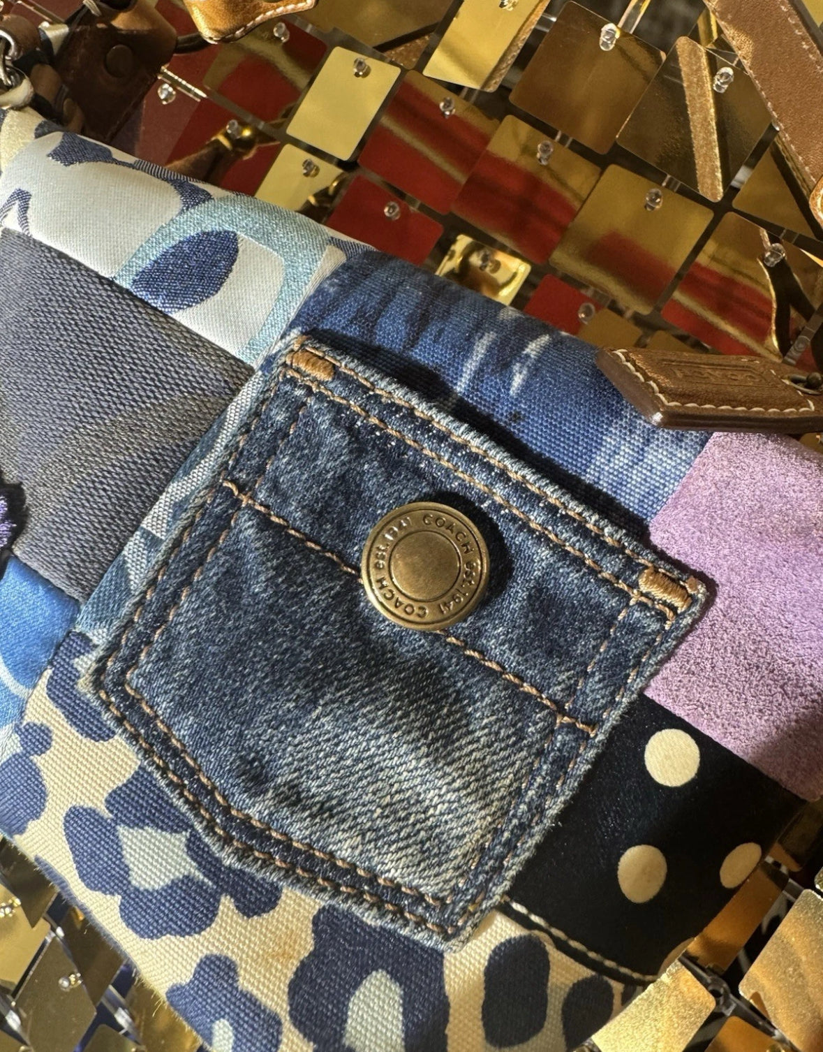 VTG Y2K RARE Coach Patchwork 10813 Denim Mixed Textiles Leather Sm Shoulder Bag