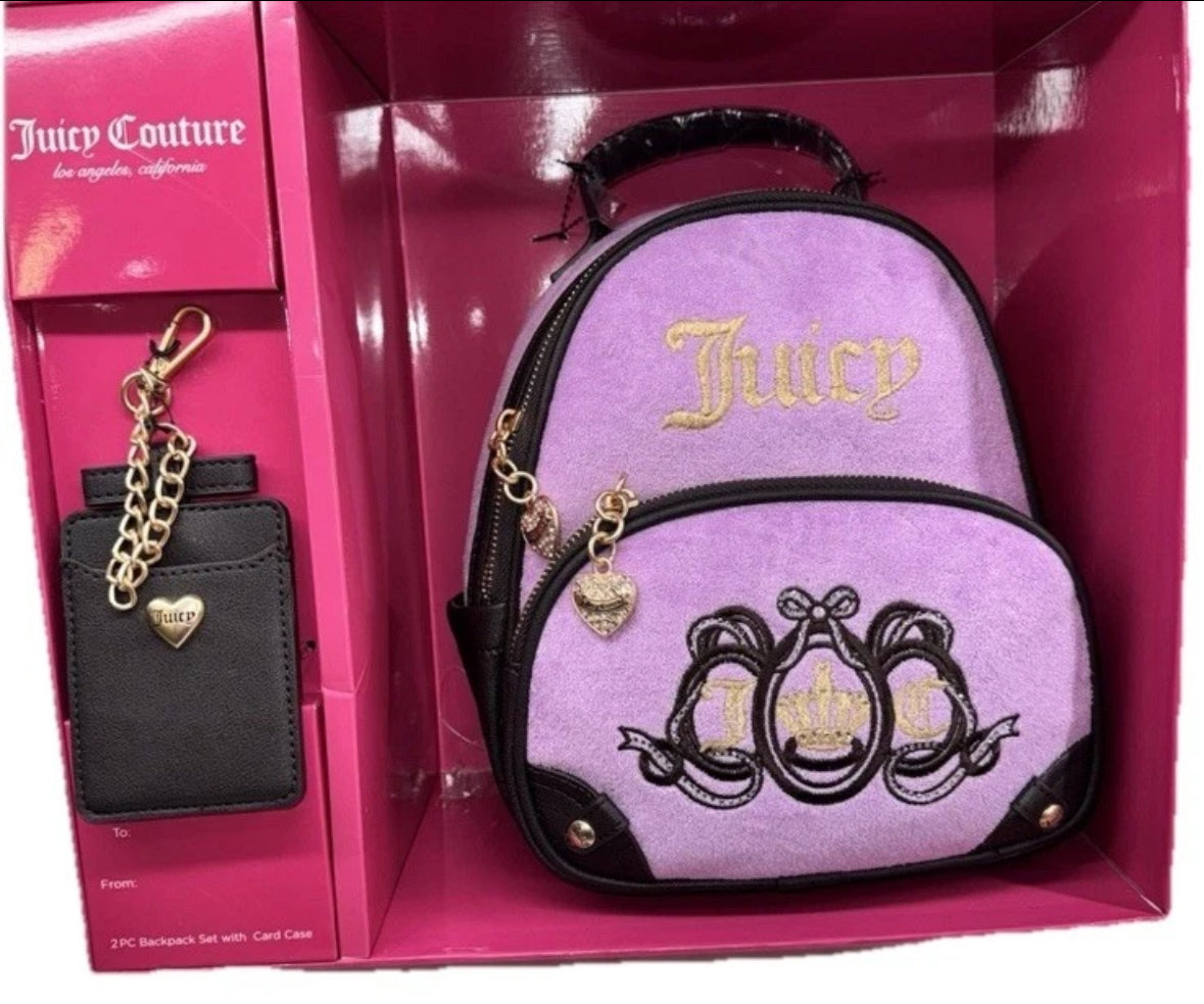 Juicy Couture Lovers Club Rare Mini Backpack With Card Case 2 Set Box Violet